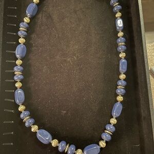 Elegant Blue and Gold Beaded Necklace